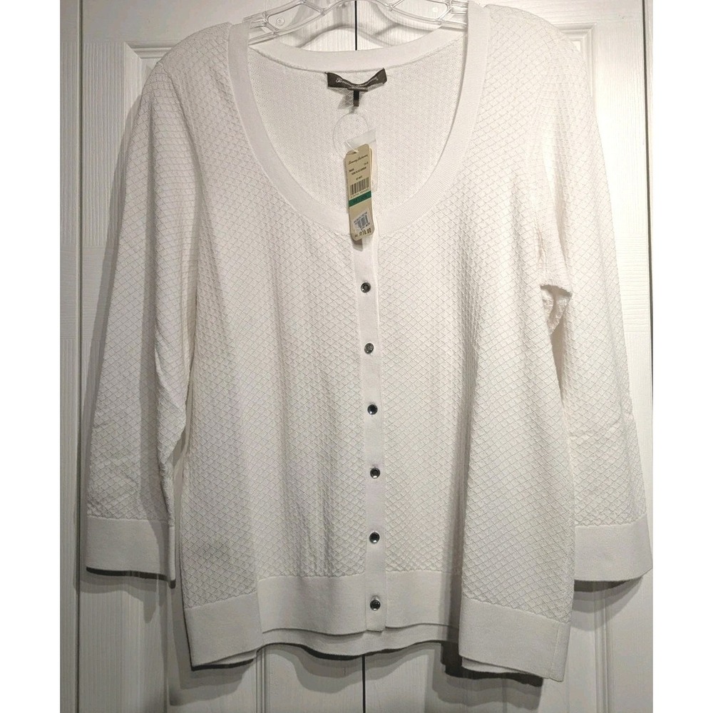 Tommy Bahama Cardigan Sweater Women L White Sasha 3/4 Sleeve Jewel Button NWT